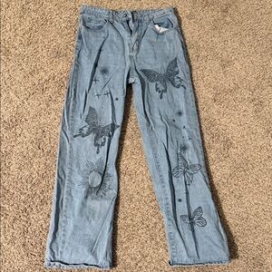ROMWE Blue Jeans with Butterfly and Star Print